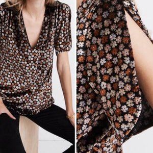 Madewell Floral Velvet Top - Black and Brown